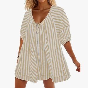 Casual Summer Romper With Puff Sleeve Short Sleeve 
Oversized Jumpsuit